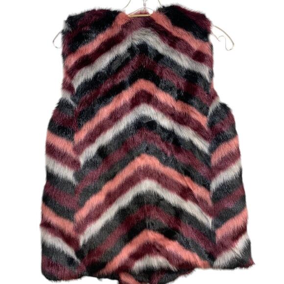 Michael Kors Chevron Faux Fur Pink Burgundy Grey‎ and Black Sz XS - Picture 4 of 4